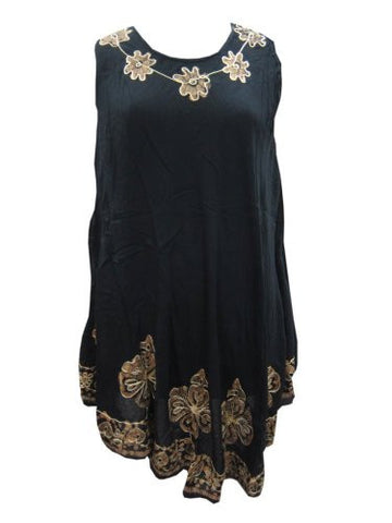 Black Hippie Dress Batik Printed Rayon Sundress - mogulinteriordesigns - 1