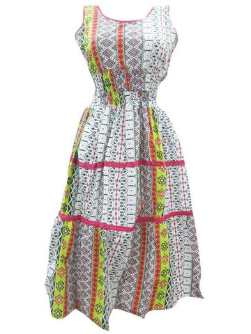 Boho Maxi Dress Multicolor Cotton Flowy Tiered Gypsy Shirred Waist Dresses for Women - mogulinteriordesigns
