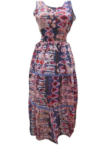 Blue Pink Bohemian Dress Cotton Maxi Dress - mogulinteriordesigns - 1