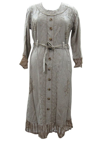 Bohemian Maxi Dress Gray Embroidered Stonewashed Rayon Gypsy Dresses - mogulinteriordesigns - 1