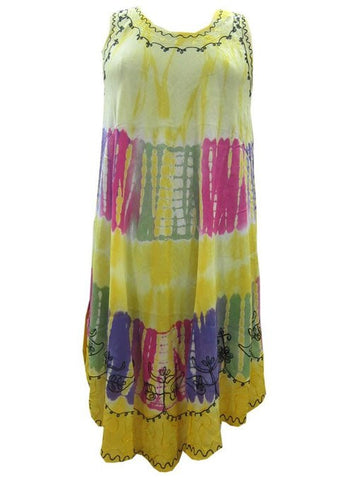Yellow Women's Tie Dye Caftan Tank Dress Cover Up - mogulinteriordesigns - 1