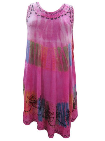 Pink Women's Tie Dye Caftan Tank Dresses Cover Up - mogulinteriordesigns