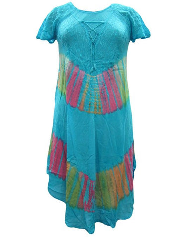 Tie Dye Embroidered Caftan Dresses Turquoise Blue Beach Cover Ups - mogulinteriordesigns - 1