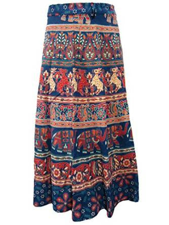 Blue Wrap Skirt- Animals Printed Cotton Wraparound Indian Long Skirts, Gift for Her - mogulinteriordesigns - 1