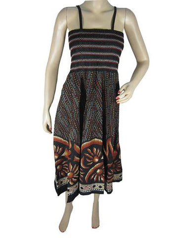Boho Dresses Black Printed Embroidered Bohemian Shaghetti Strap Maxi Dress - mogulinteriordesigns