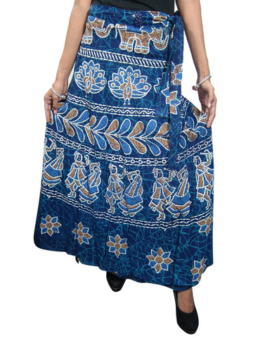 Bohemian Wraps Dress Navy Blue Cotton Printed Wrap Around Sarong Skirts for Womens - mogulinteriordesigns - 1