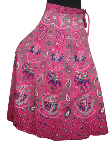 Beach Summer Wrap Skirt- Apricot Elephants Print Cotton Indian Wrap Around Skirts - mogulinteriordesigns