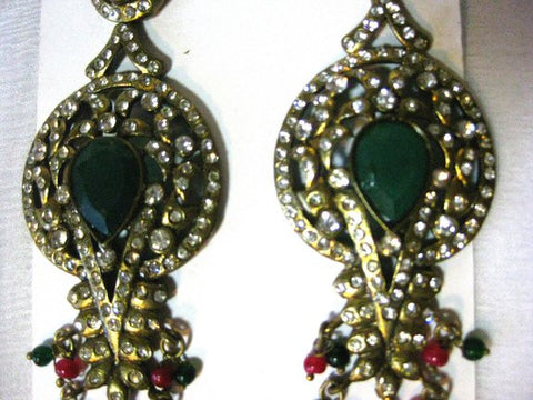 Danglers Earring Green Stone Red Kundan Drop Earrings Set Form India - mogulinteriordesigns - 1
