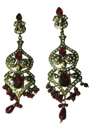 Danglers Earrings- Maroon Red Stone Kundan Earring Set India Jewelry - mogulinteriordesigns - 1
