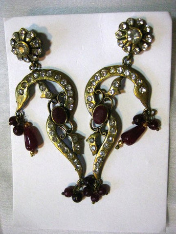 Earring Set Bollywood Fashion Maroon Red Kundan Dangler Earrings India Jewelry - mogulinteriordesigns - 1