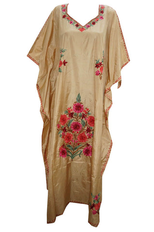 Boho Dress Kashmiri Embroidered Kaftan Moroccan Silk Caftan Abaya Dress Xxxl - mogulinteriordesigns - 1