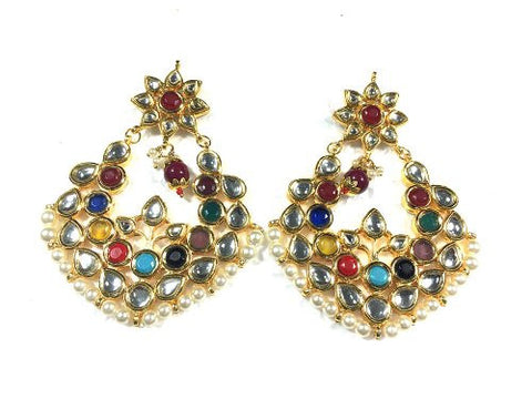 Bollywood Dangle Earring, Antique Goldtone Polki Kundan Danglers Earrings Jhumki - mogulinteriordesigns