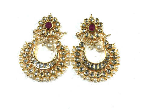 Mogul Danglers Bollywood Pearl Polki Earringt Ethnic Boho Fashion Jewelry - mogulinteriordesigns