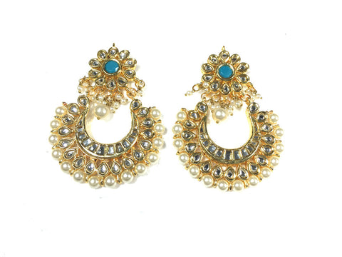 Gift Idea- Ethnic Indian Bollywood Tear Drop Dangler Pearl Polki Kundan Earring Set - mogulinteriordesigns