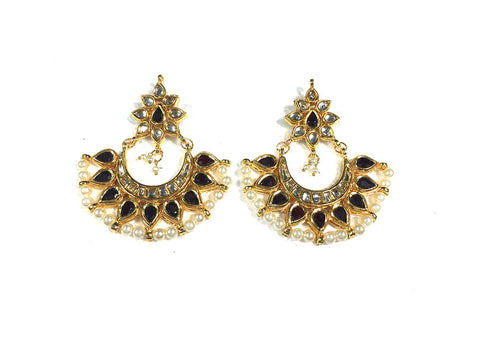 Indian Bollywood Jewelry Goldtone Kundan Pearl Earrings Set, Anniversary Gift Idea - mogulinteriordesigns