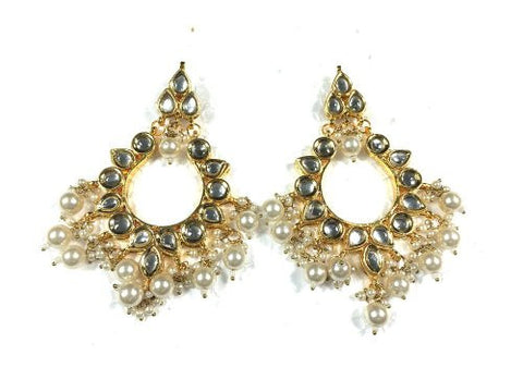 Bollywod Dangle Earrings- Women's Ethnic Kundan Bead Earring Bridal Party Polki Jewelry - mogulinteriordesigns