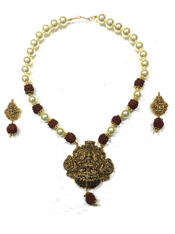 Mogul Statement Jewelry Festive Ethnic Indian Pendant Necklace Earring Set - mogulinteriordesigns - 1