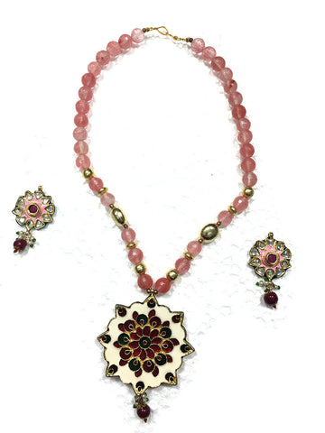 Mogul Indian Necklace Pendant Pink Tourmaline Kundan Jewelry Sets, Gift for Her - mogulinteriordesigns - 1