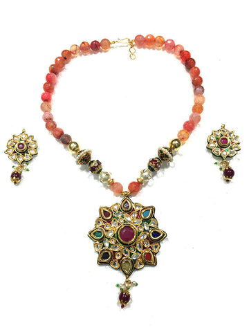 Mogul Indian Necklace Jewelry Orange Tourmaline Artisan Pendant Earring Sets - mogulinteriordesigns - 1