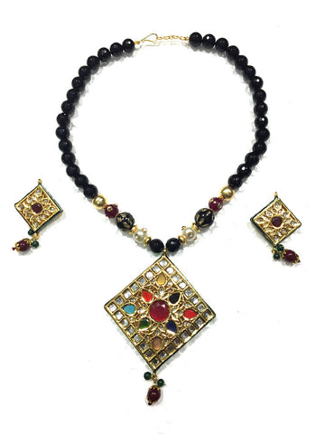 Mogul INDIAN Necklace Jewelry Black TOURMALINE ARTISAN Pendant, Gift for Mother - mogulinteriordesigns - 1