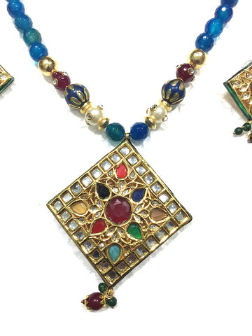 Mogul INDIAN Necklace Blue TOURMALINE ARTISAN Pendant Jewelry Sets - mogulinteriordesigns - 1