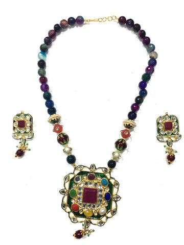 Mogul INDIAN Necklace TOURMALINE ARTISAN Pendant Jewelry Sets for Her - mogulinteriordesigns - 1
