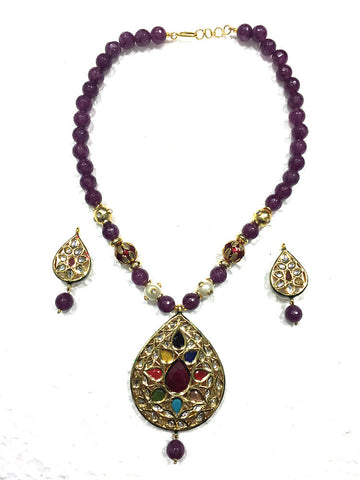 Mogul INDIAN Necklace Jewelry Dark Purple TOURMALINE ARTISAN Pendant Earrings - mogulinteriordesigns - 1