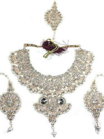 Bridal Wedding Jewelry Set Imitation White Stone Fashion Necklace Earrings Sets - mogulinteriordesigns - 1