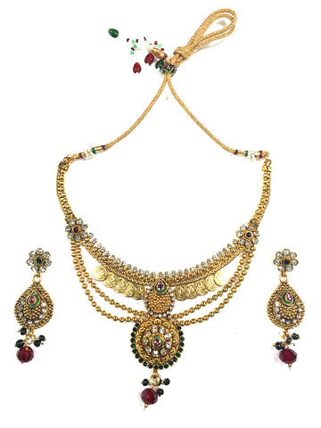 Ethnic Indian Bollywood Jewelry Set Bohemian Coin Statement Bib Necklace - mogulinteriordesigns - 1
