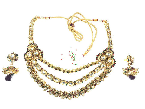 Ethnic Indian Bollywood Jewelry Set Antique Gold Black Fashion Necklace Earring Sets - mogulinteriordesigns - 1