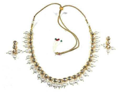 Choker Necklace Set Jewelry Set White Pearl Polki Kundan ~ Reversible - mogulinteriordesigns - 1