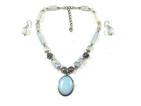 Mogul Indian Necklace Earrings Sets Moonstone Artisan Jewelry 'Moon Goddess Charm' - mogulinteriordesigns - 1