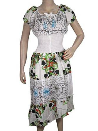 Bohemian Dress White Floral Print Cotton Boho Tiered Vintage Dresses S / M - mogulinteriordesigns - 1