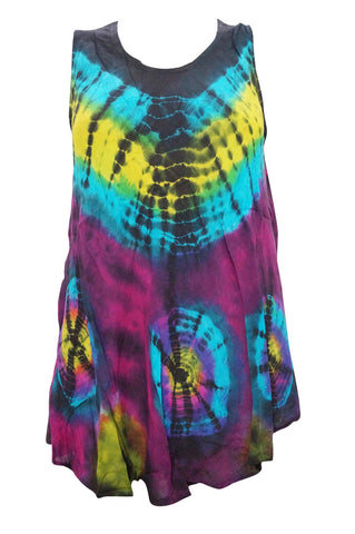 hippie Tank tie dye Womens Tank Blouse Colorful Rayon Poncho Sleeveless Top S - mogulinteriordesigns - 1
