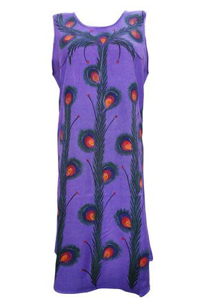 Women's Dress Sleeveless Rayon Purple Peacock print Sundress S - mogulinteriordesigns - 1