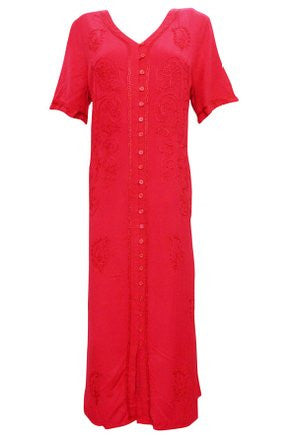 Women's Beach Dress red Embroidered Boho Hippie Summer Dresses Medium - mogulinteriordesigns - 1