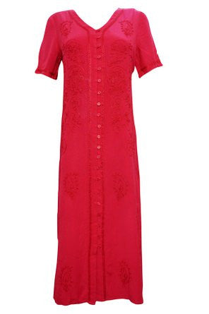 Maxi Dress Women's Red Embroidered Boho Hippie Summer Dresses Small - mogulinteriordesigns - 1