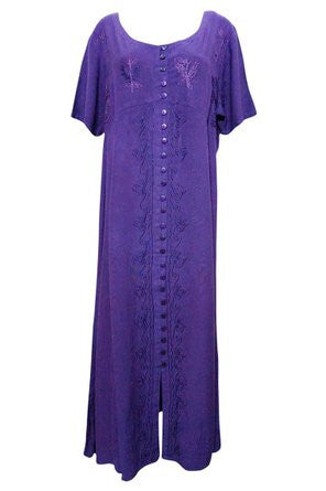 BOHEMIAN Maxi Dresses Women's Embroidered Stonewashed Rayon Purple Sundress Medium - mogulinteriordesigns - 1