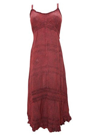Women's Strap Dress Boho Long Embroidered Maroon Casual Maxi Dresses Boho Chic - mogulinteriordesigns - 1
