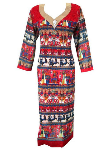 Georgette Tunic Women's Dress Ethnic Wear Printed Kurta Sundress Medium - mogulinteriordesigns - 1