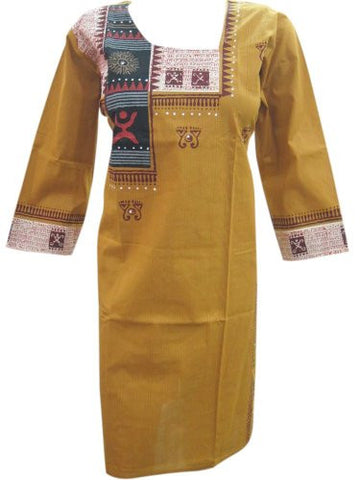 Women's Designer Tunic Printed Cotton Turmeric Yellow Indian Kurta Dress - mogulinteriordesigns - 1