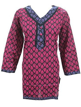 Indian Tunic Top Womens Pink Cotton Boho Blouse Kurti for Women's - mogulinteriordesigns