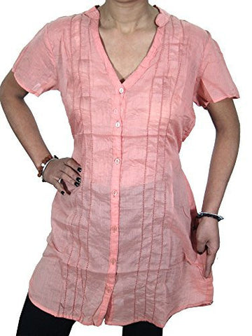Bohemian Pink Shirt Top, Women's Trendy Casual Peasant Boho Hippy Blouse Tops Xs - mogulinteriordesigns - 1