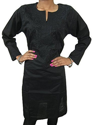 Women's Indian Kurta Black Embroidered Dress, Tunic, Kurti - mogulinteriordesigns