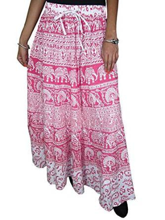 Womens Maxi Skirt Pink Printed Cotton Gypsy Peasant Long Skirts Boho Chic - Gift Idea - mogulinteriordesigns - 1
