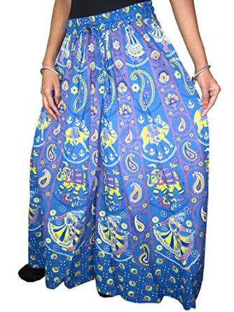 Women's Skirts- Blue Print Bohemian Peasant Hippie Gypsy India Beach Skirt - mogulinteriordesigns - 1