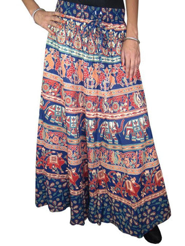 Womens Maxi Skirt Blue Cotton Gypsy Peasant Long Skirts Boho Chic - Gift Idea - mogulinteriordesigns - 1