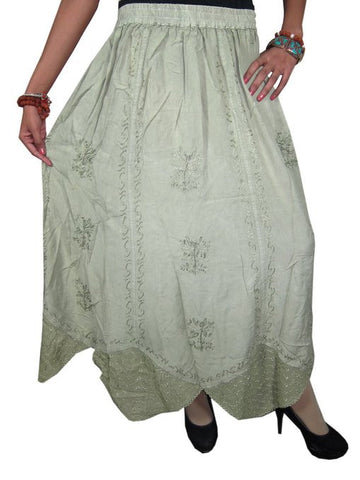 Womens Maxi Skirt Floral Embroidered Rayon Long Skirts - mogulinteriordesigns - 1