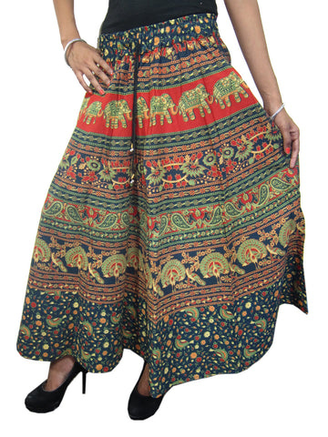 Womens Bohemian Maxi Skirts Green Peasant Gypsy Cotton Skirt - mogulinteriordesigns - 1