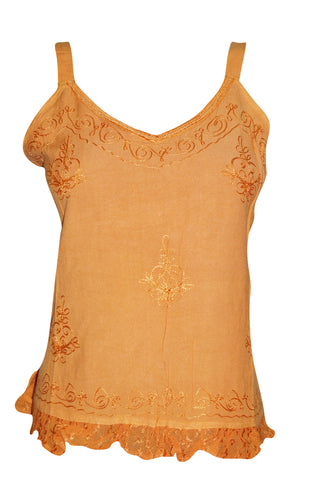 Casual Tank Strappy Embroidered Yellow Boho Cami Blouse Top S